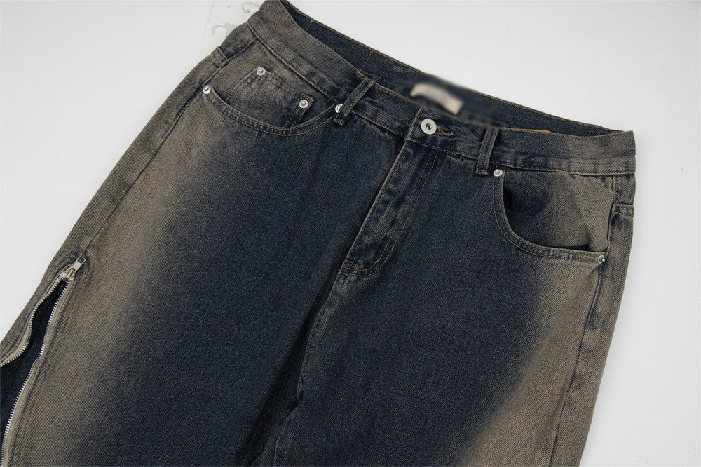 Spray Painting Zipper Design Sense Slightly Flared Jeans Men