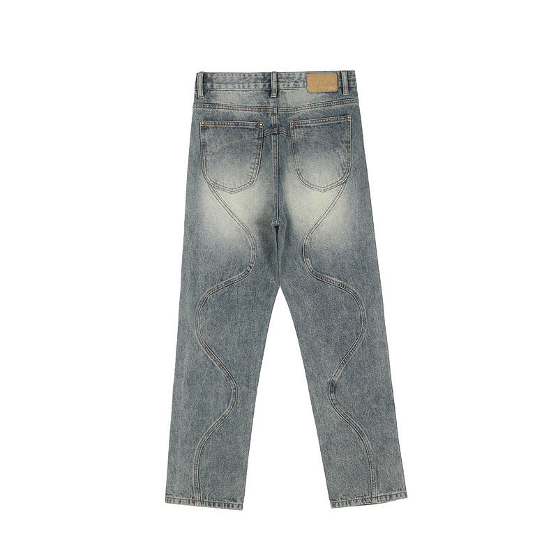 Straight Loose Wavy Double Zip Panel Jeans