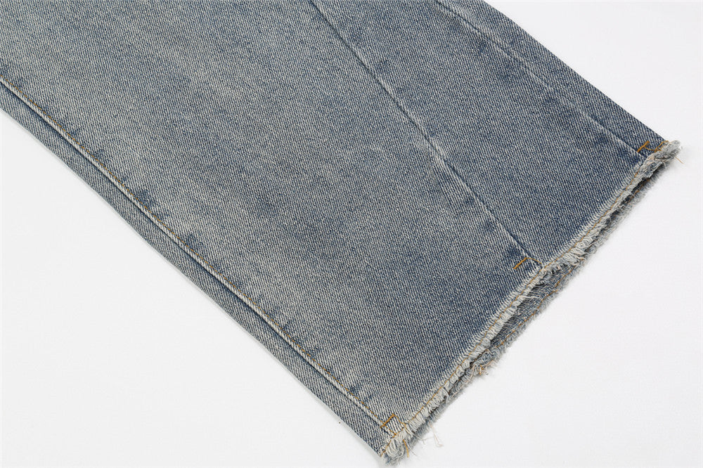 Letter Embroidery Jeans Men's Fashion Brand Burr Flared Pants