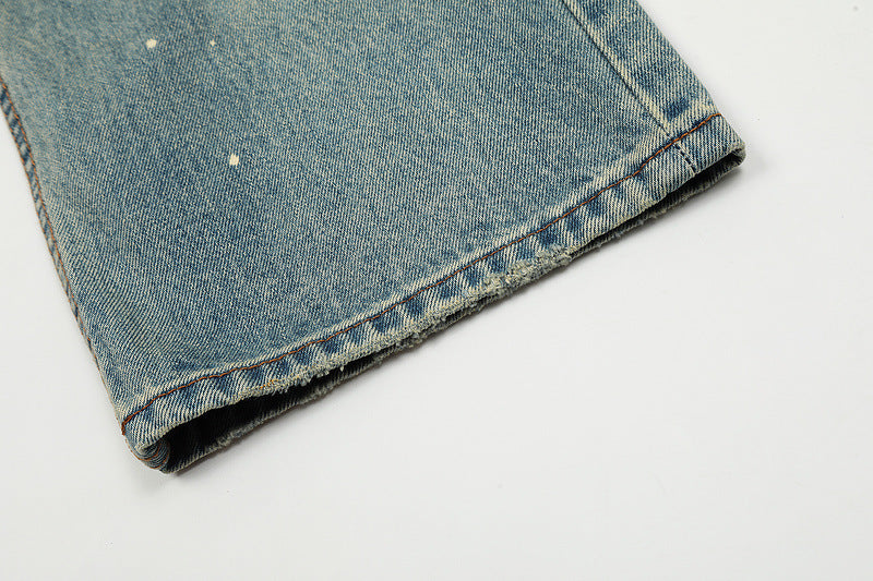 Flared Washed Worn Jeans