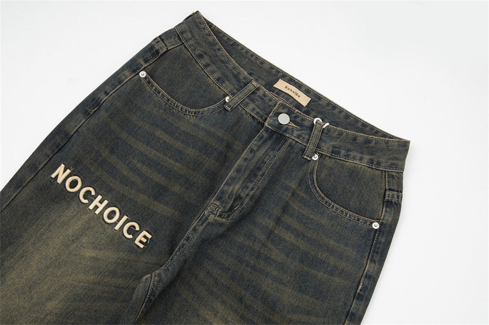 Retro Alphabet Embroidered Jeans For Men