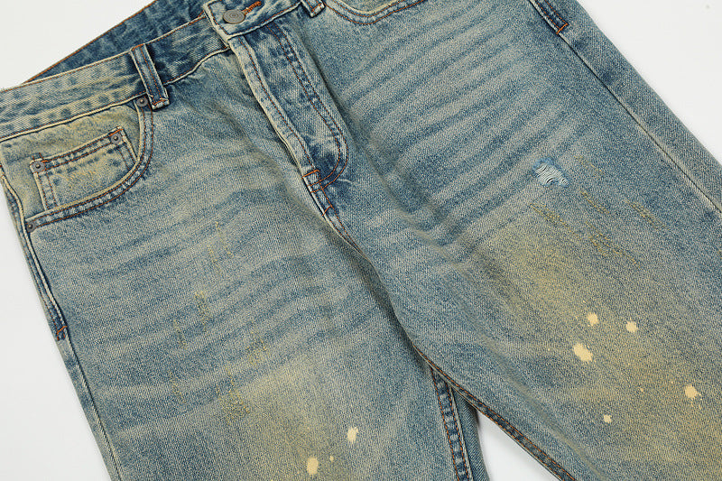 Flared Washed Worn Jeans
