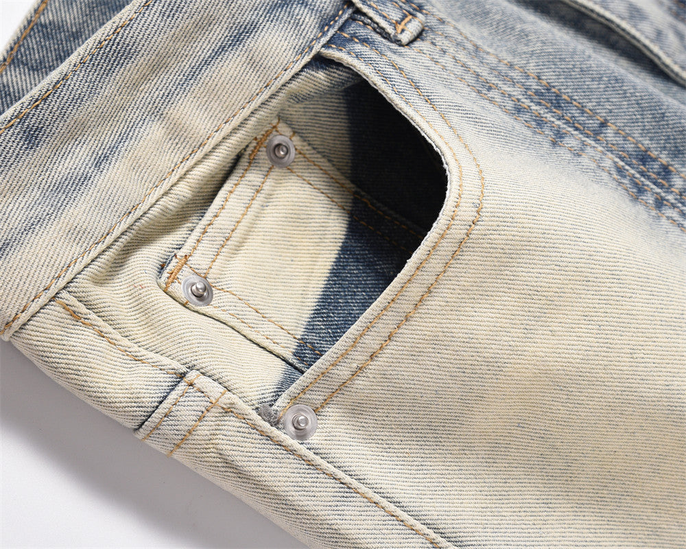 Washed And Worn Inkjet Loose Jeans Men