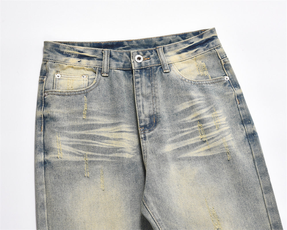 Distressed Scratches Straight-leg Pants Men