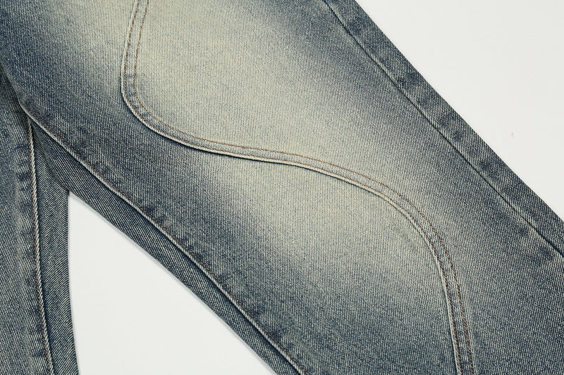 Straight Loose Wavy Double Zip Panel Jeans