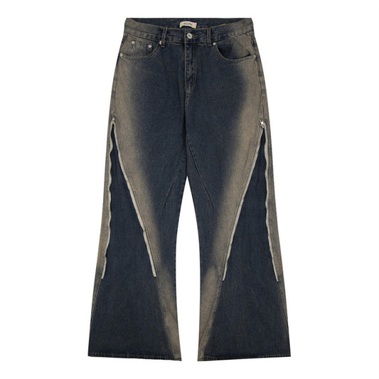 Spray Painting Zipper Design Sense Slightly Flared Jeans Men