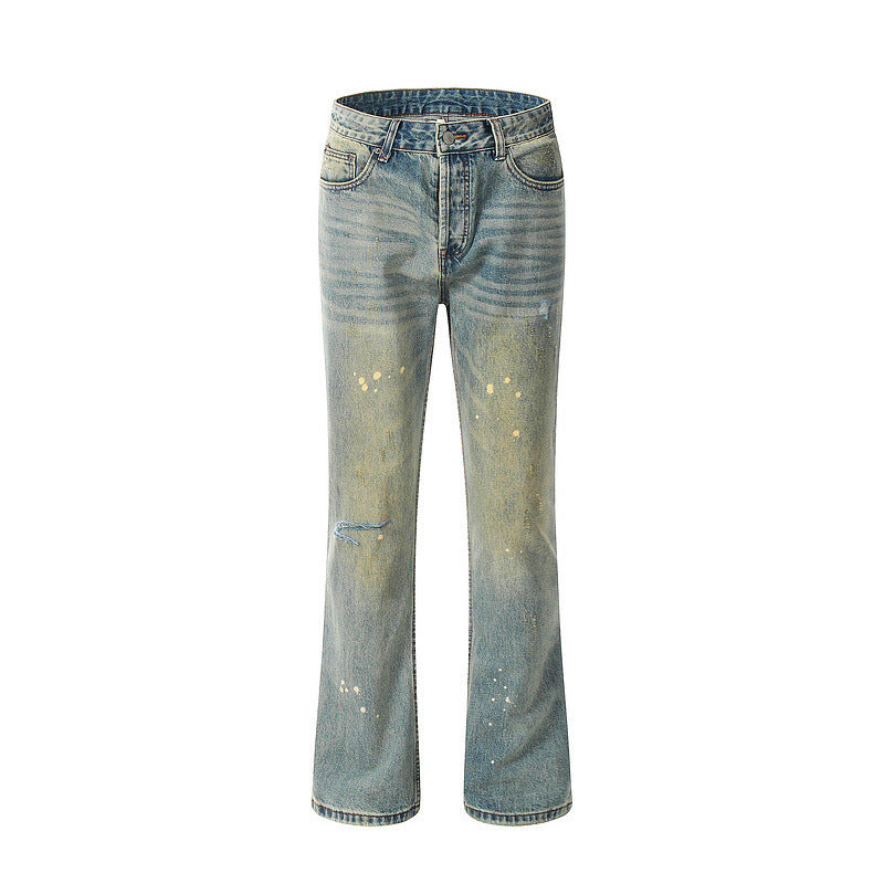 Flared Washed Worn Jeans