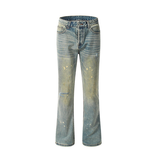 Flared Washed Worn Jeans