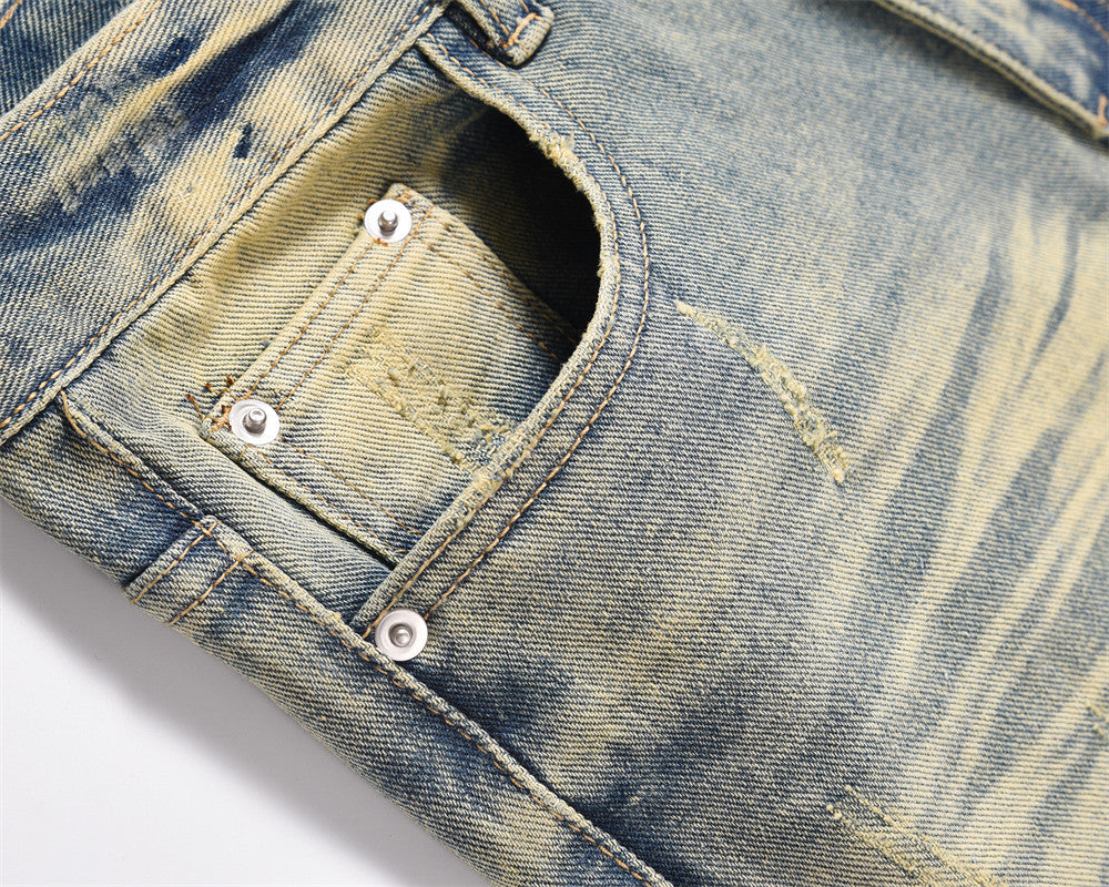 Distressed Scratches Straight-leg Pants Men
