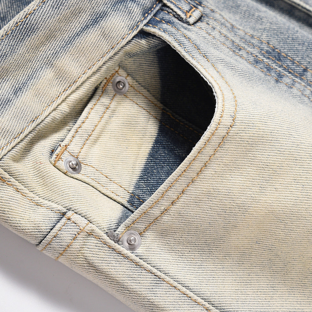 Washed And Worn Inkjet Loose Jeans Men