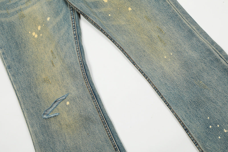 Flared Washed Worn Jeans