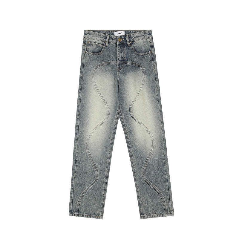 Straight Loose Wavy Double Zip Panel Jeans