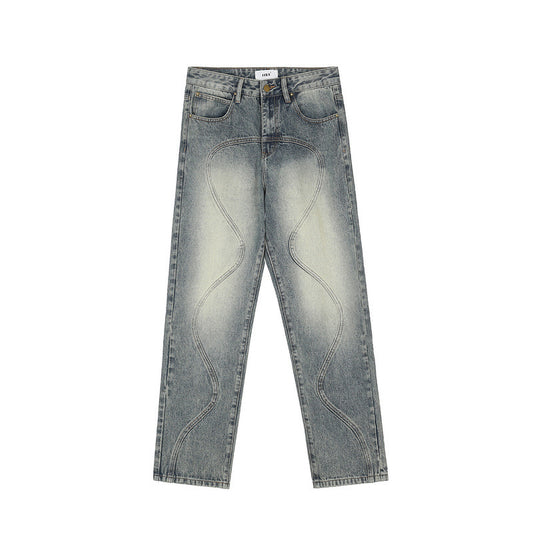 Straight Loose Wavy Double Zip Panel Jeans