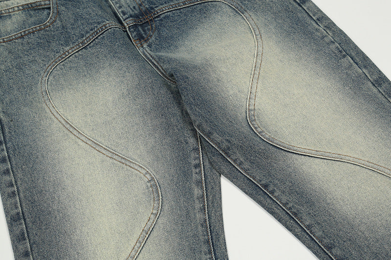 Straight Loose Wavy Double Zip Panel Jeans