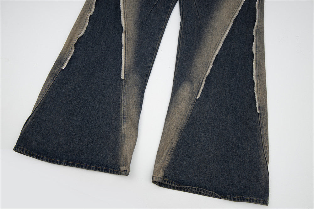 Spray Painting Zipper Design Sense Slightly Flared Jeans Men