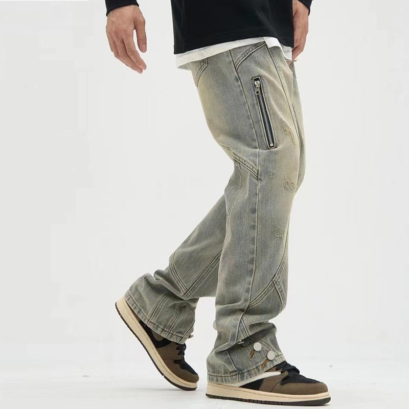 Breasted Jeans Ins Slightly Flared Slimming