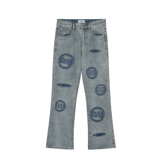 Loose Shredded Embroidered Washed Distressed Jeans
