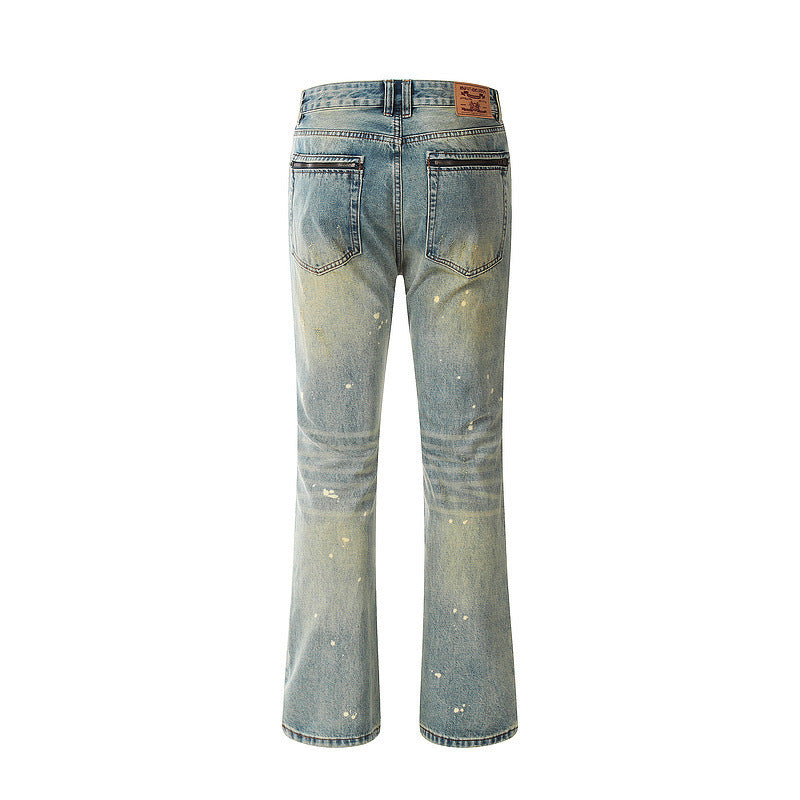 Flared Washed Worn Jeans