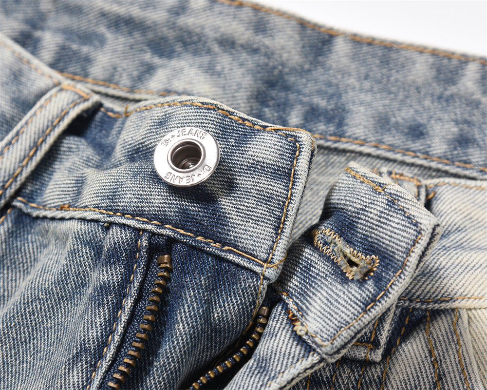 Washed And Worn Inkjet Loose Jeans Men